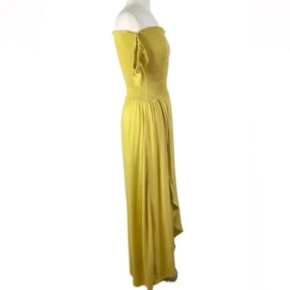 Young Fabulous & Broke Frida Smocked Yellow Faux wrap Maxi Dress size Small - Picture 3 of 9